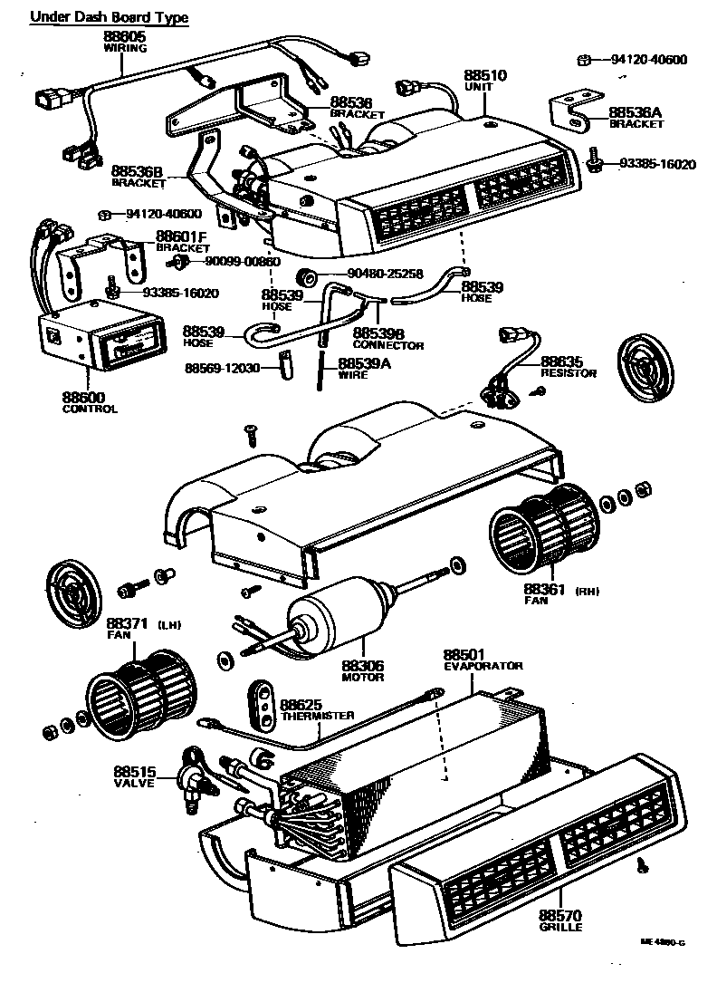 Toyota COROLLA 暖风和空调系统 - 冷却器组件 EPC diagram — ME4880G