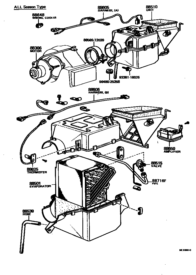 Toyota COROLLA 暖风和空调系统 - 冷却器组件 EPC diagram — ME6366G