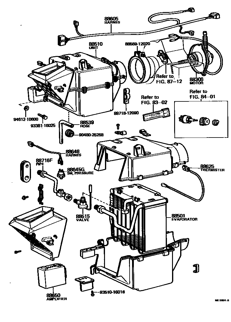 Toyota COROLLA 暖风和空调系统 - 冷却器组件 EPC diagram — ME6891B
