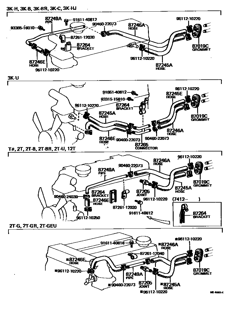 Toyota COROLLA 暖风和空调系统 - 水管 EPC diagram — ME4883E