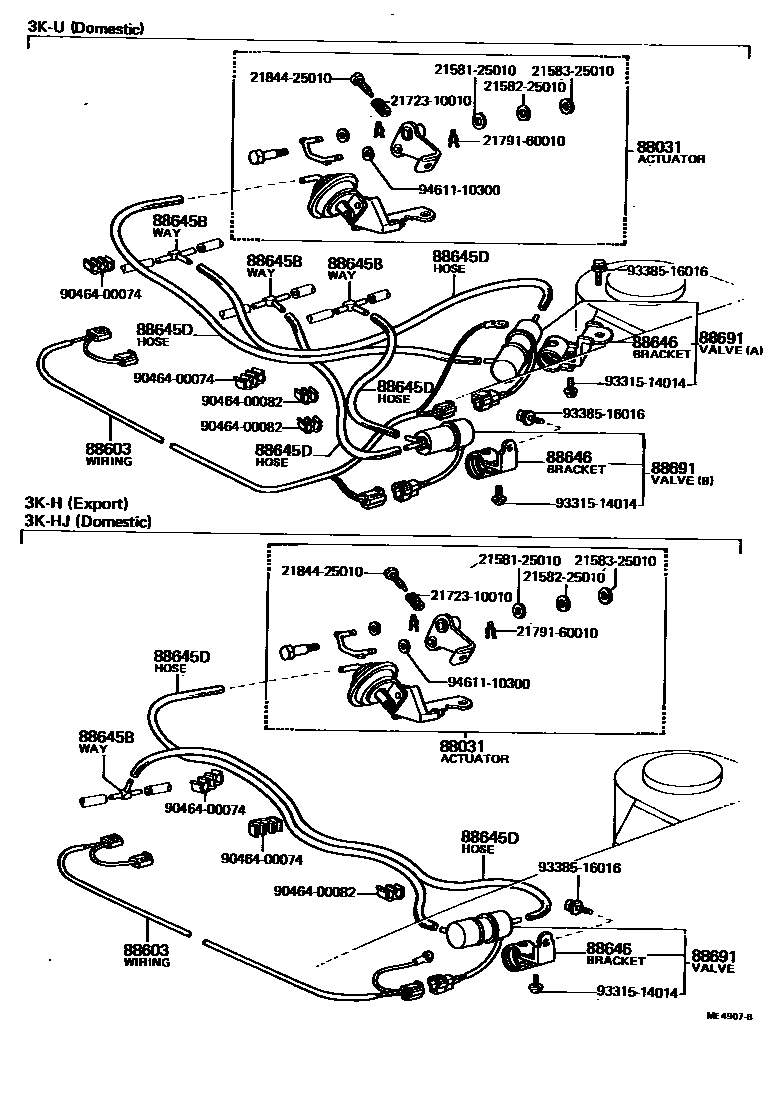 Toyota COROLLA 暖风和空调系统 - 真空管 EPC diagram — ME4907B