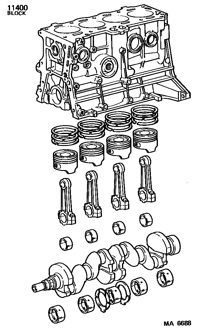 Toyota COROLLA Short Block Assembly EPC diagram — MA6688