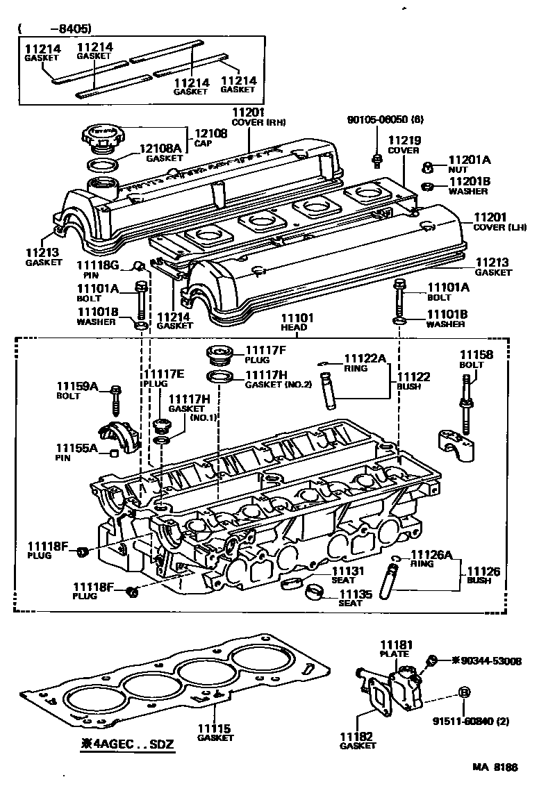 Toyota COROLLA Cylinder Head EPC diagram — MA8186