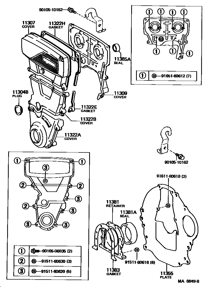 Toyota COROLLA Timing Gear Cover & Rear End Plate EPC diagram — MA6649B
