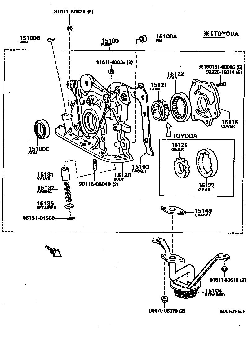Toyota COROLLA Engine Oil Pump EPC diagram — MA5755E