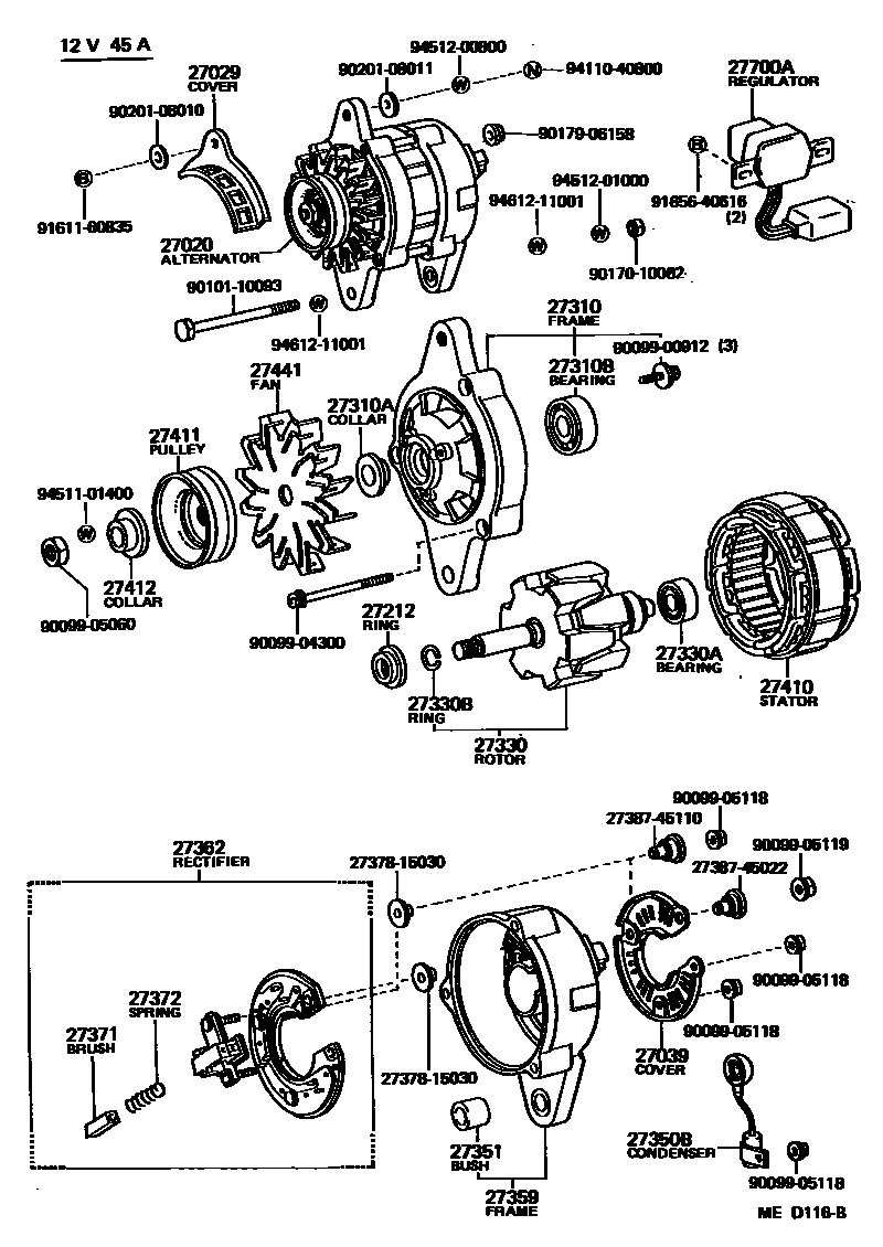 Toyota COROLLA Alternator EPC diagram — MED116B