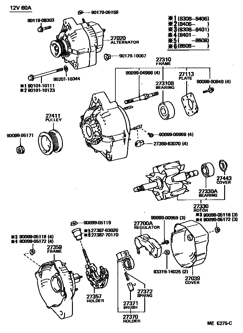 Toyota COROLLA Alternator EPC diagram — MEE275C