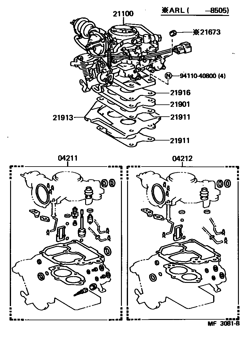 Toyota COROLLA carburetor assembly EPC diagram — MF3081B