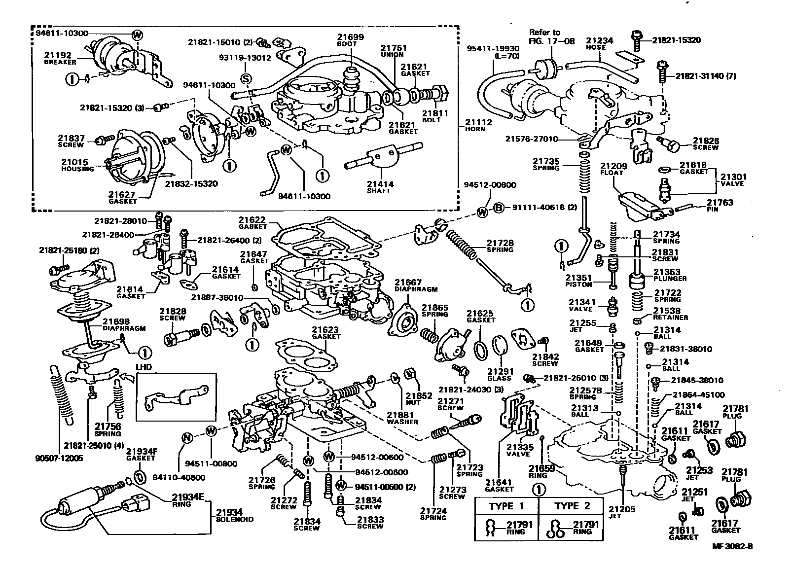 Toyota COROLLA 化油器 EPC diagram — MF3082B