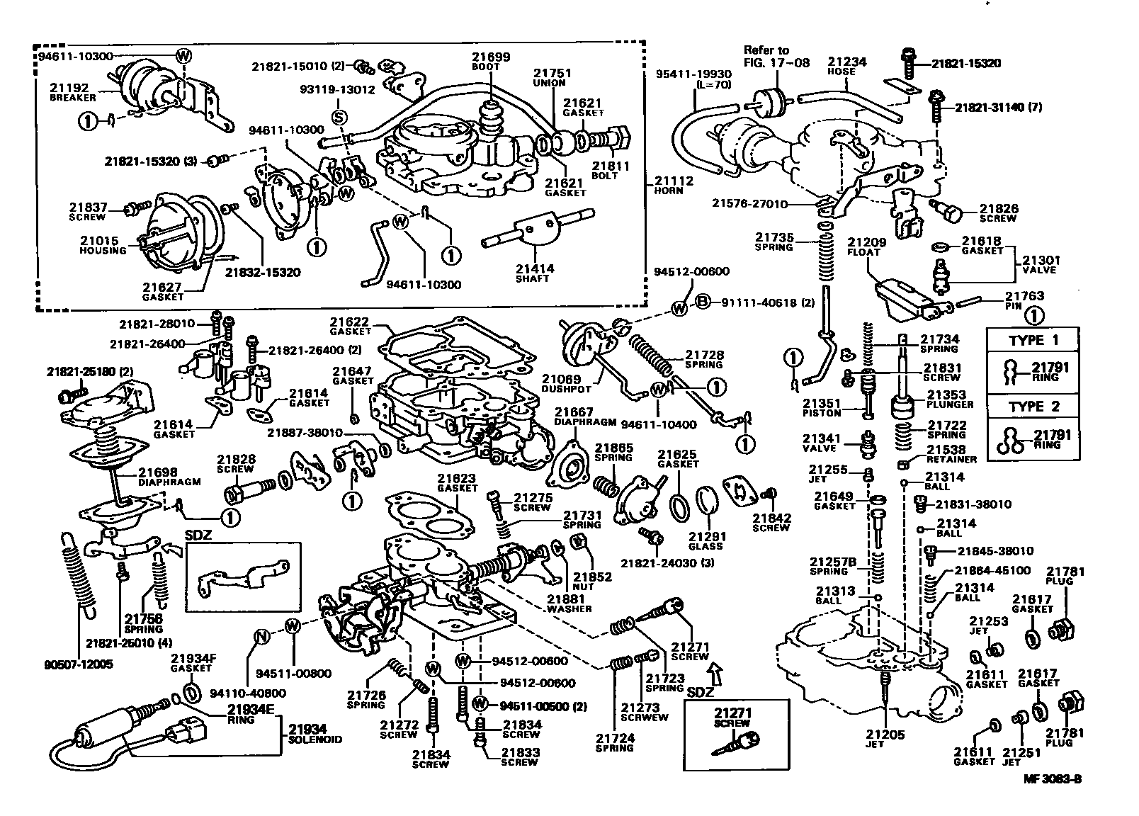 Toyota COROLLA 化油器 EPC diagram — MF3083B