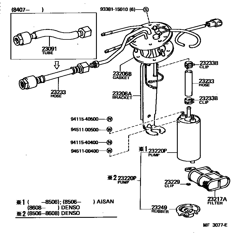 Toyota COROLLA 燃油喷射系统 EPC diagram — MF3077E