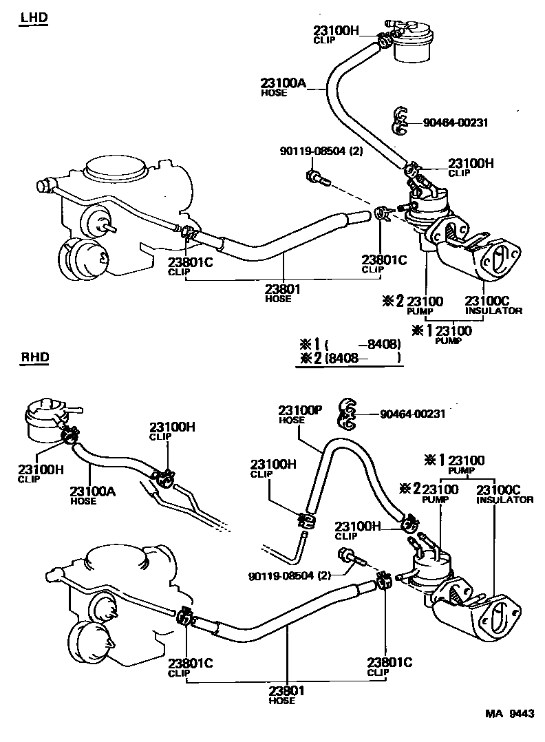 Toyota COROLLA 燃油泵和燃油管 EPC diagram — MA9443