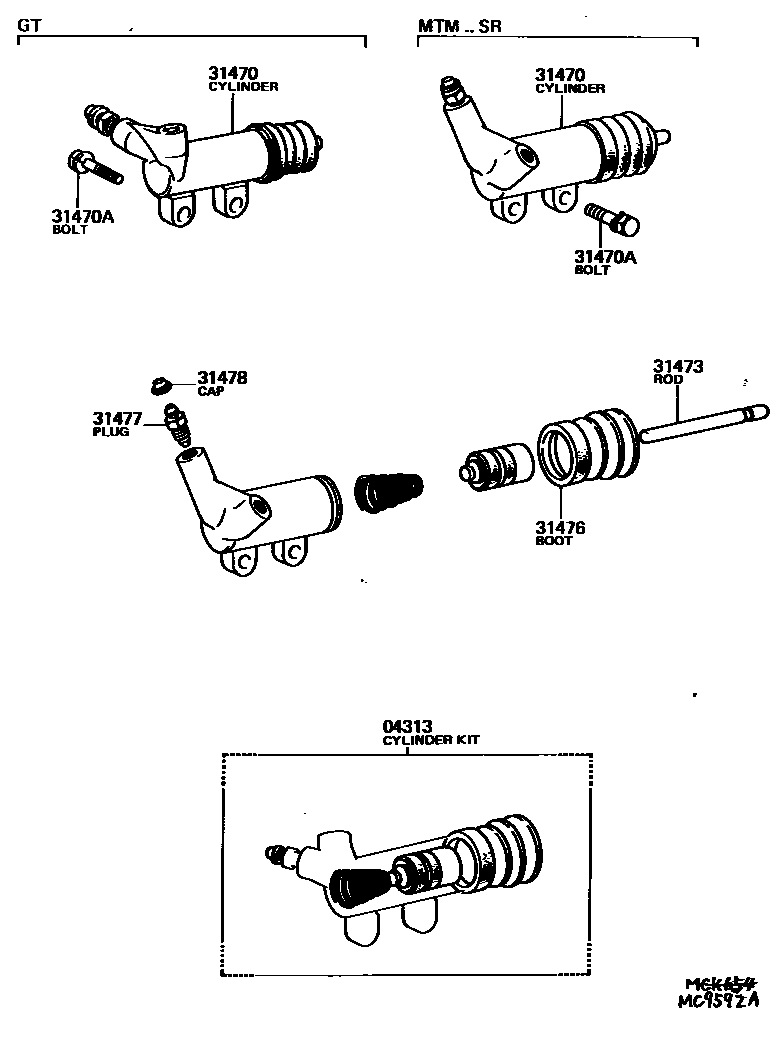 Toyota COROLLA 离合器分离缸 EPC diagram — MC9592A
