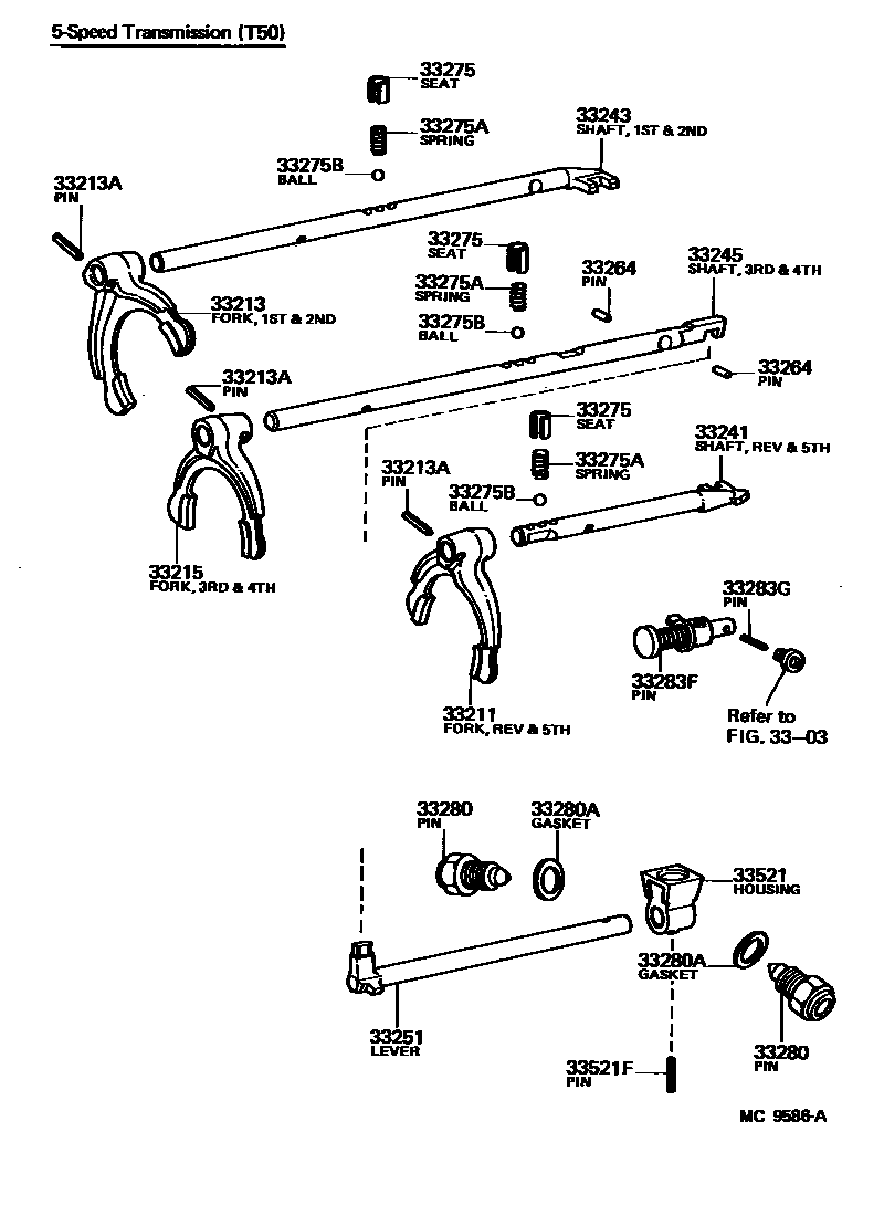 Toyota COROLLA 换档拨叉和换档杆轴(MTM) EPC diagram — MC9586A