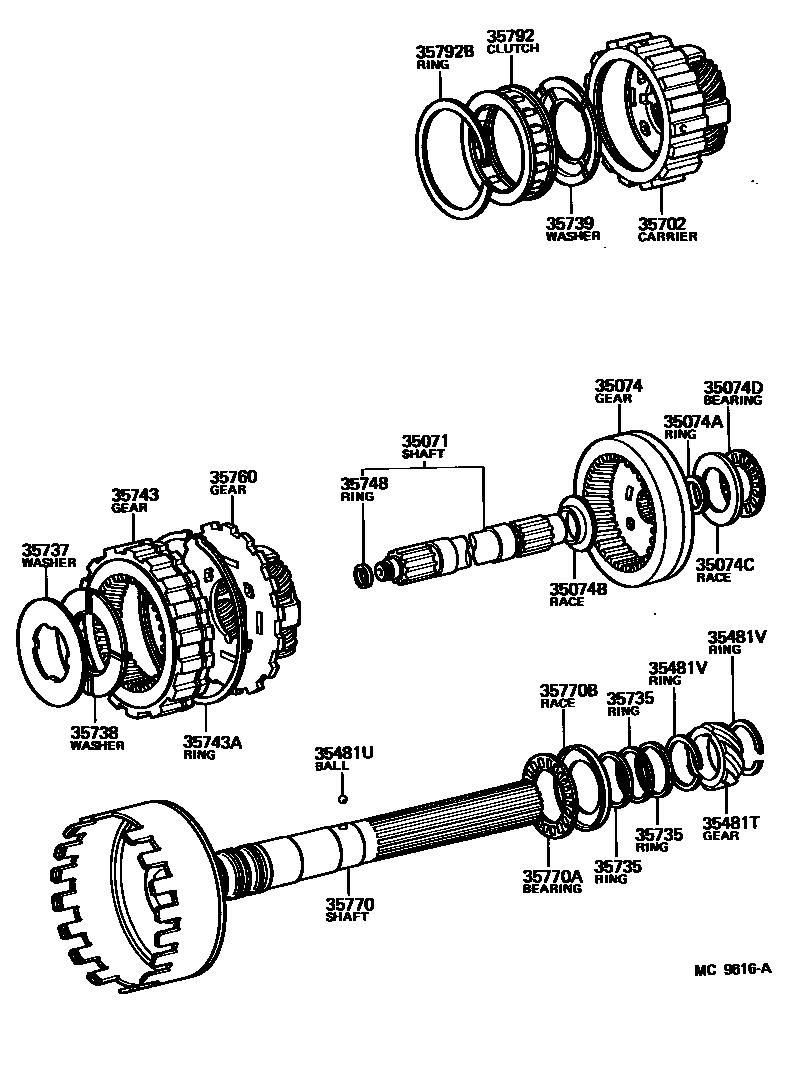Toyota COROLLA 行星齿轮、倒档活塞和中间轴齿轮(ATM) EPC diagram — MC9616A