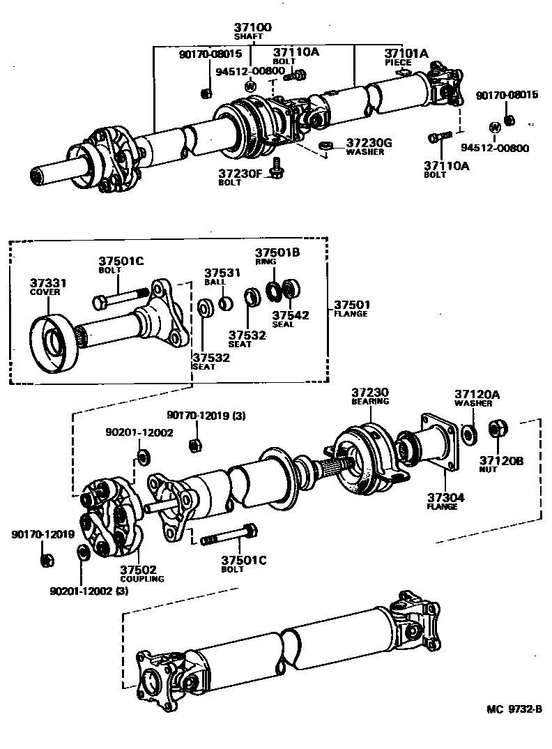 Toyota COROLLA Propeller Shaft & Universal Joint EPC diagram — MC9732B
