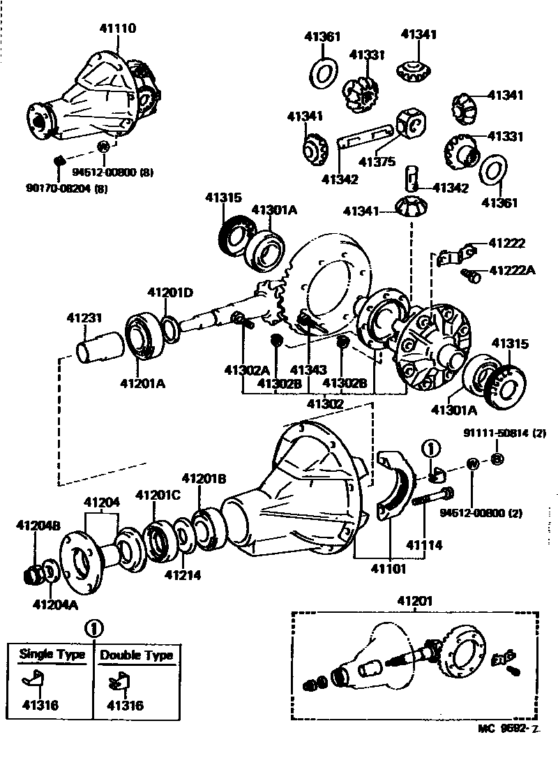 Toyota COROLLA 后桥壳和差速器 EPC diagram — MC9592Z