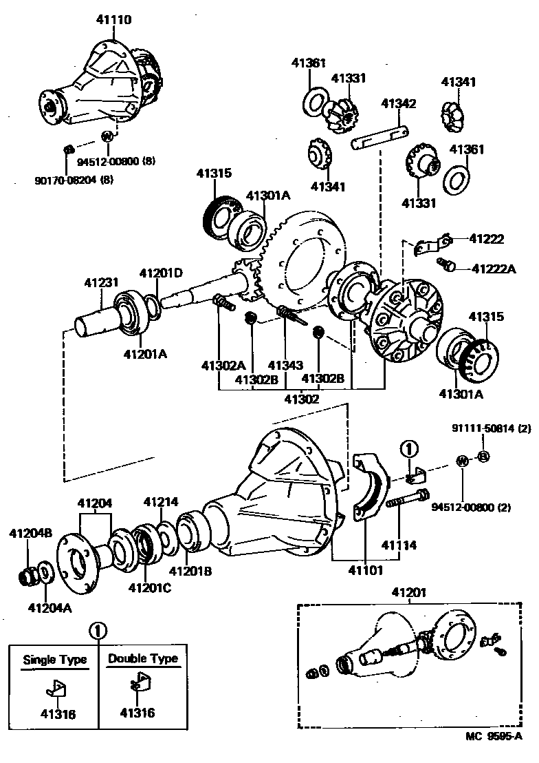 Toyota COROLLA 后桥壳和差速器 EPC diagram — MC9595A