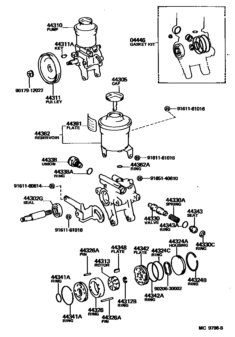 Toyota COROLLA 叶片泵和储油罐(动力转向) EPC diagram — MC9796B