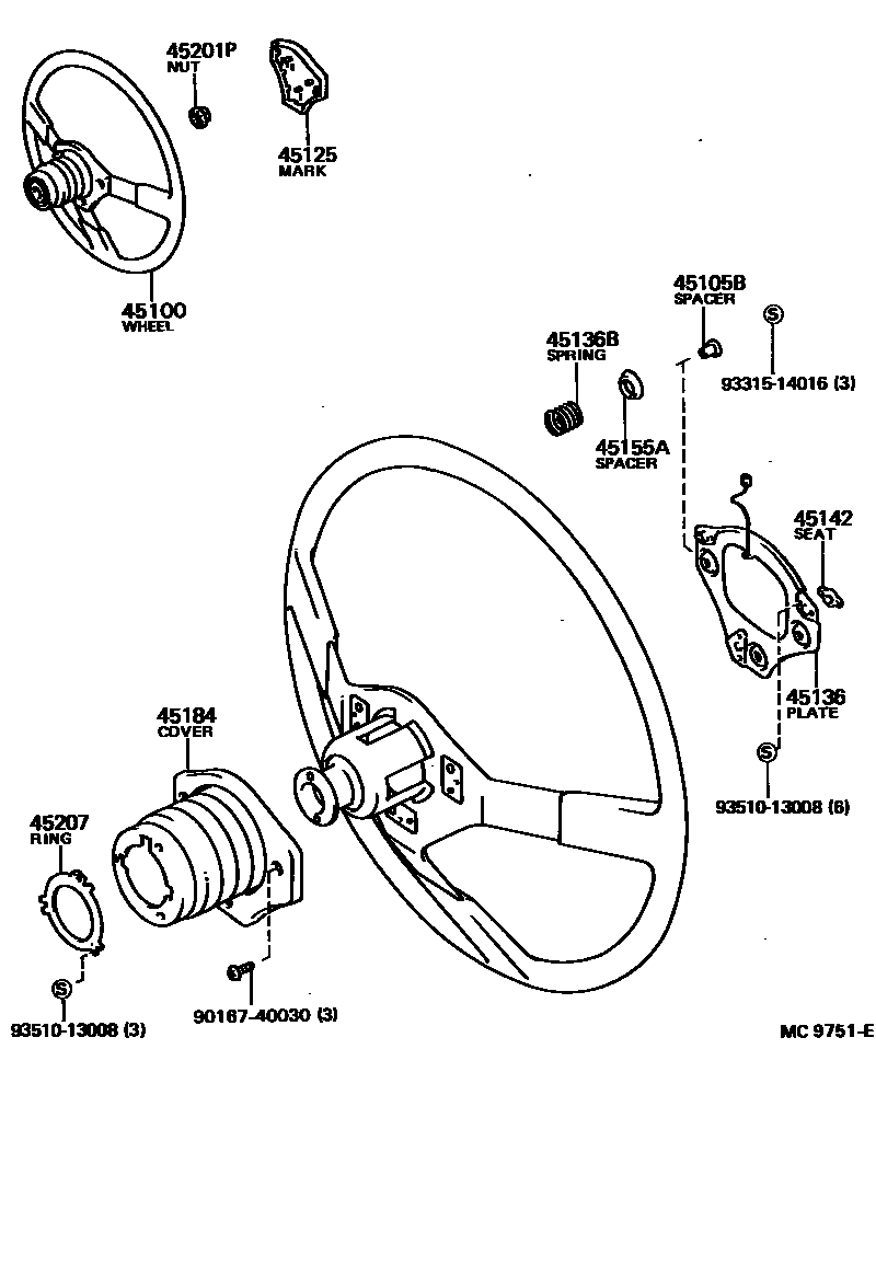 Toyota COROLLA Steering Wheel EPC diagram — MC9751E