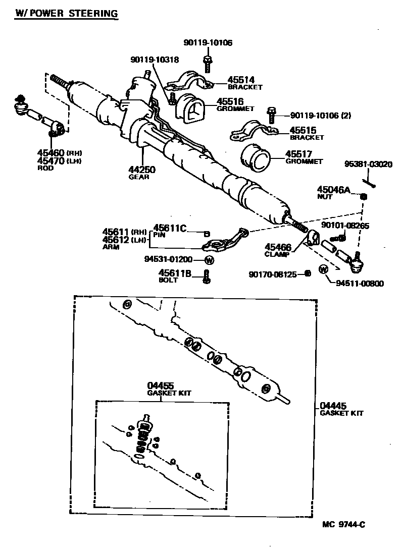 Toyota COROLLA 前转向齿轮和连杆 EPC diagram — MC9744C