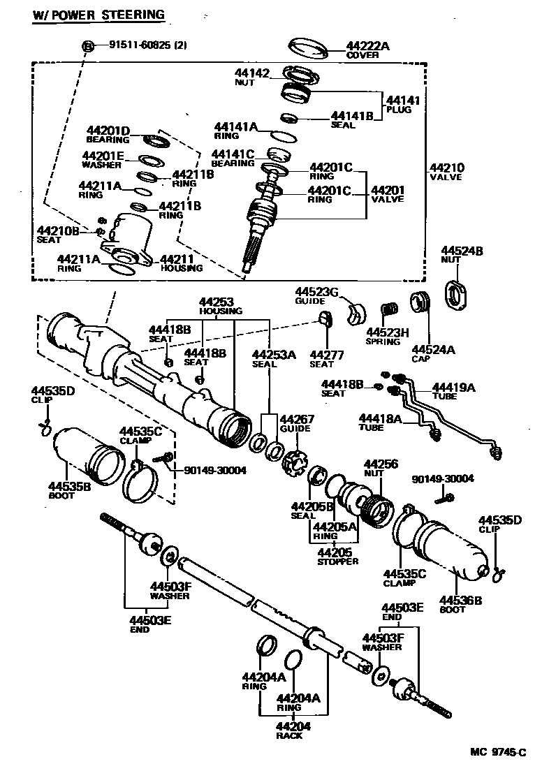 Toyota COROLLA 前转向齿轮和连杆 EPC diagram — MC9745C