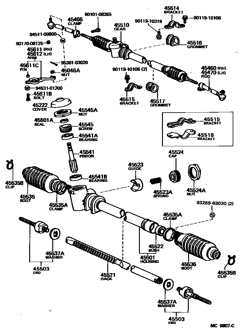 Toyota COROLLA 前转向齿轮和连杆 EPC diagram — MC9807C