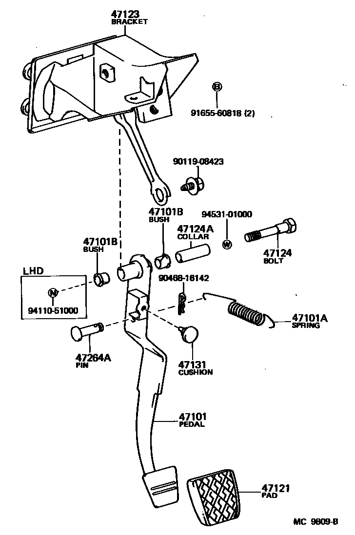 Toyota COROLLA Brake Pedal & Bracket EPC diagram — MC9809B