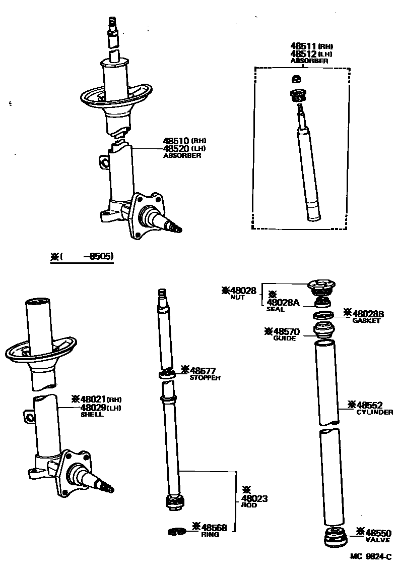 Toyota COROLLA Front Spring & Shock Absorber EPC diagram — MC9824C