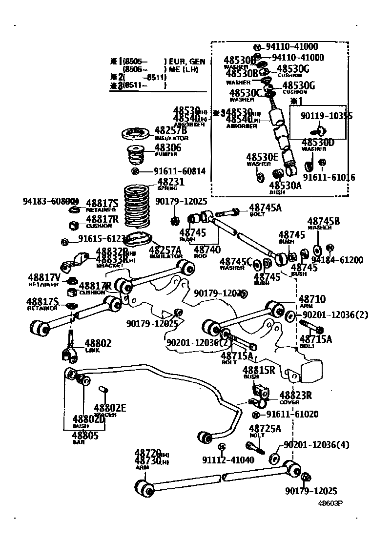 Toyota COROLLA Rear Spring & Shock Absorber EPC diagram — 48603P