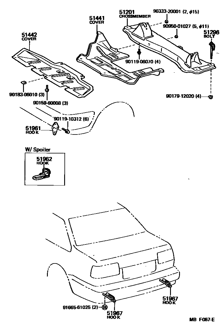 Toyota COROLLA 悬架横梁和发动机底罩 EPC diagram — MBF067E