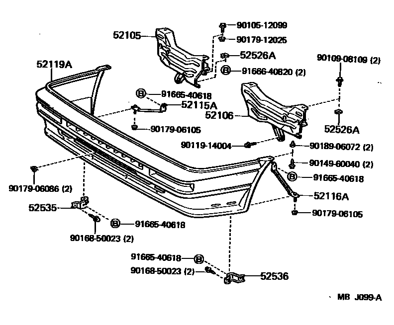 Toyota COROLLA 前保险杠及附件 EPC diagram — MBJ099A