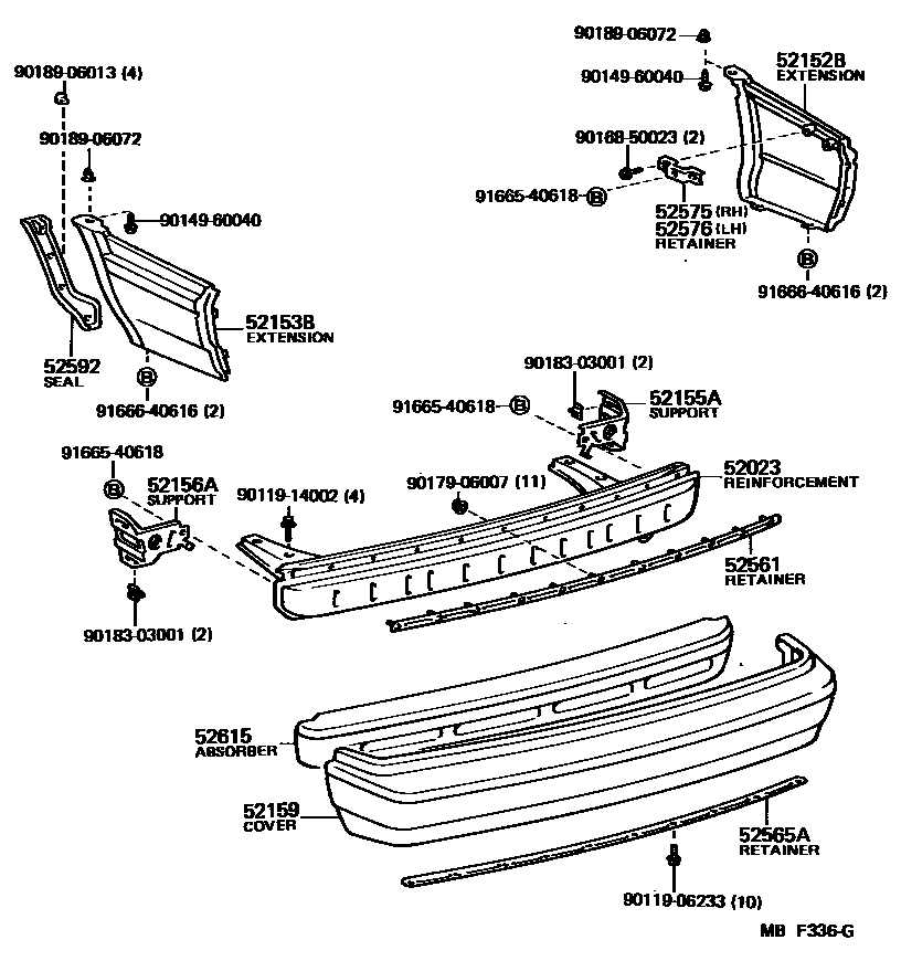 Toyota COROLLA 后保险杠及附件 EPC diagram — MBF336G