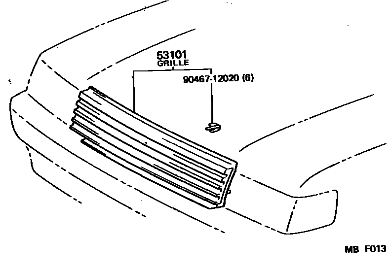 Toyota COROLLA radiator grille EPC diagram — MBF013