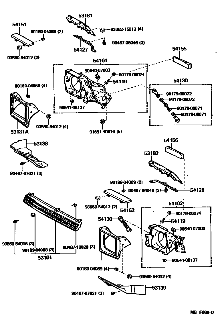Toyota COROLLA radiator grille EPC diagram — MBF068D