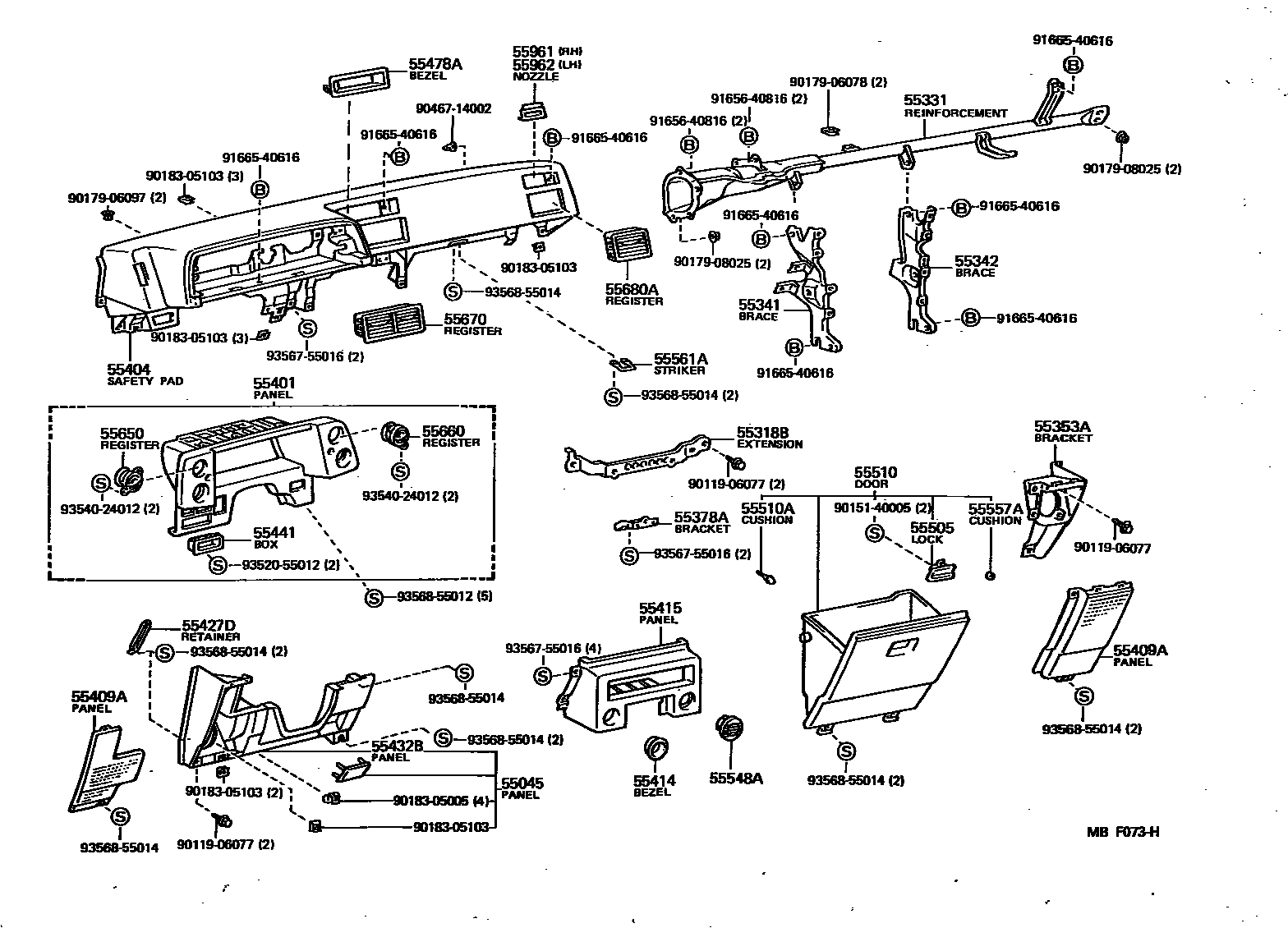 Toyota COROLLA 仪表板和手套箱 EPC diagram — MBF073H