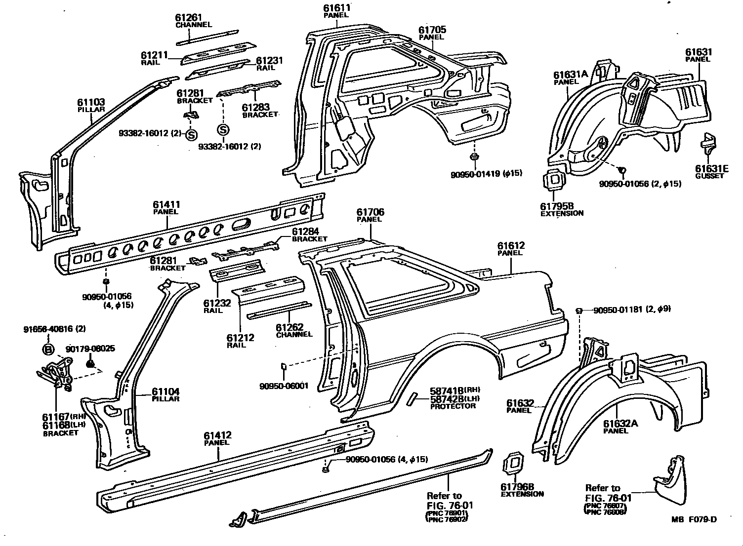 Toyota COROLLA 侧梁 EPC diagram — MBF079D