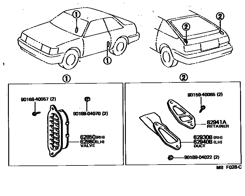 Toyota COROLLA 车侧通风装置 EPC diagram — MBF028C