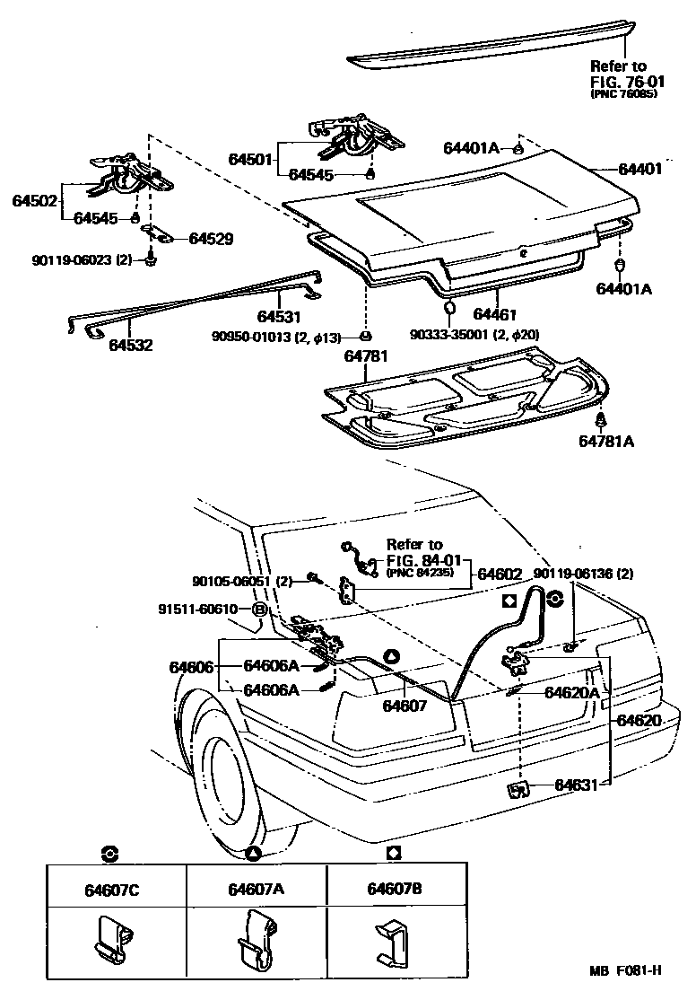Toyota COROLLA 行李箱门和行李箱锁 EPC diagram — MBF081H