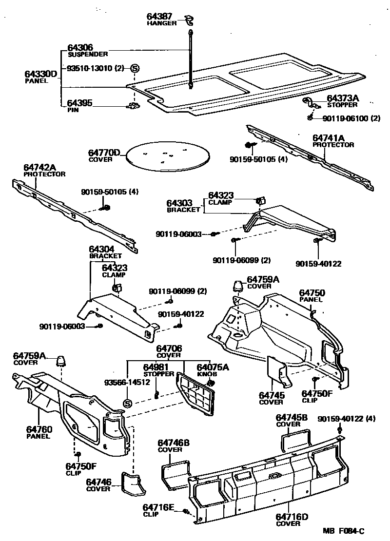 Toyota COROLLA 底板和底板装饰罩 EPC diagram — MBF084C