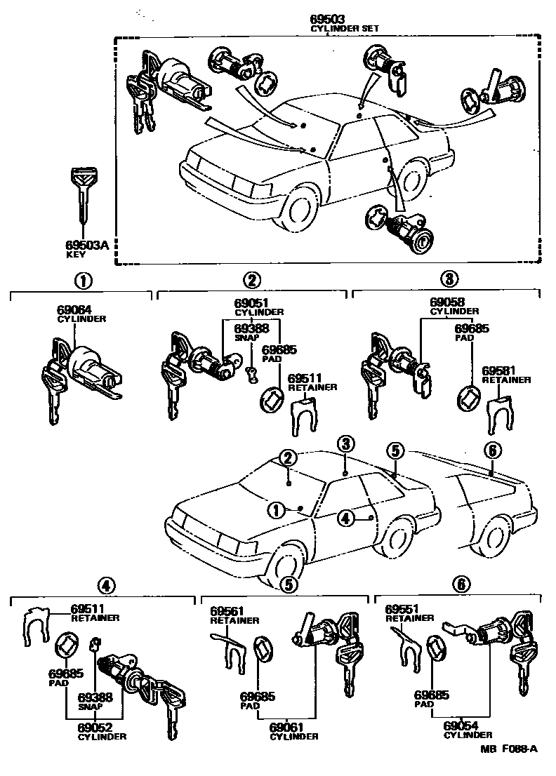 Toyota COROLLA 锁芯组件 EPC diagram — MBF088A