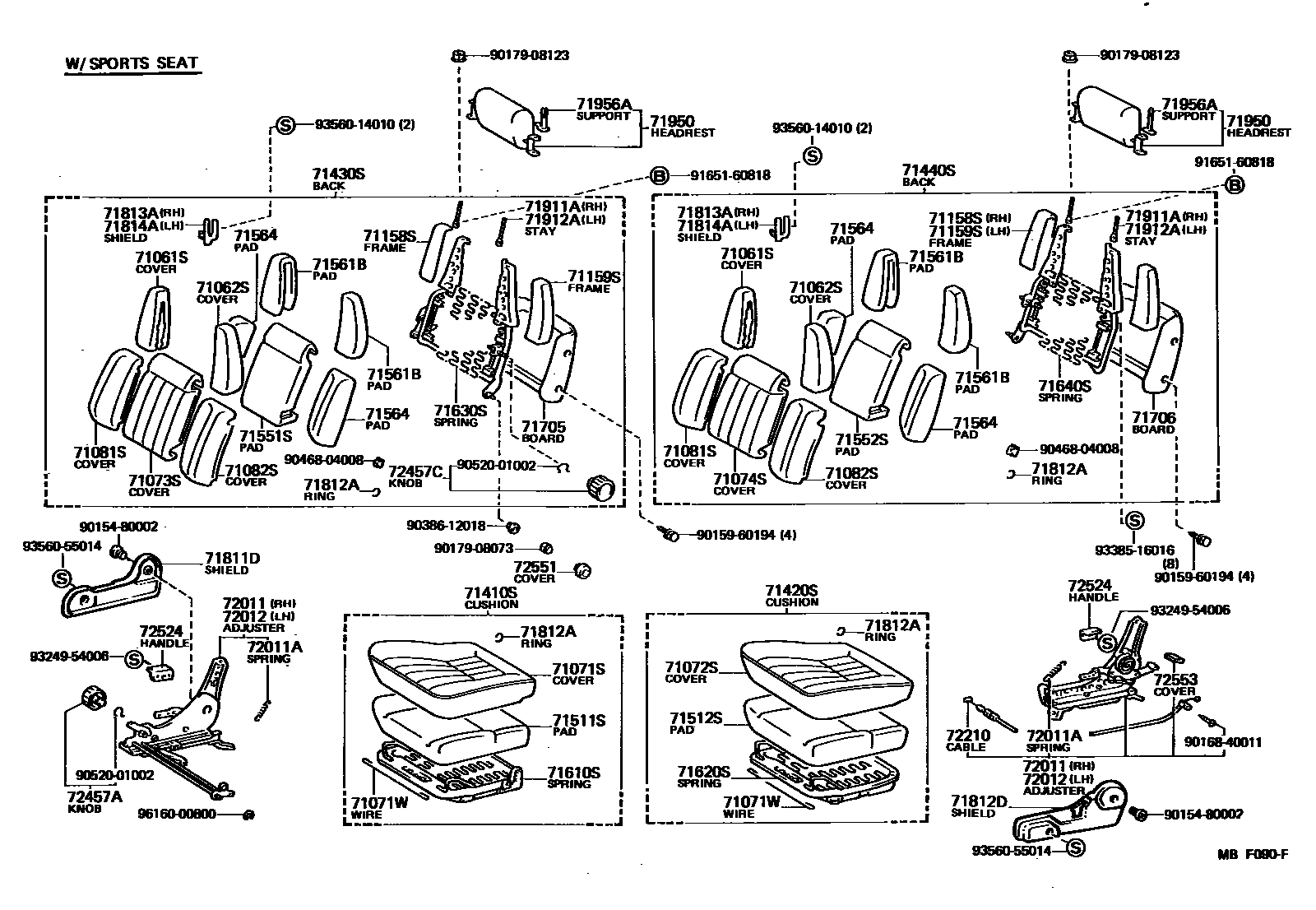 Toyota COROLLA 前排座椅和座椅滑轨 EPC diagram — MBF090F