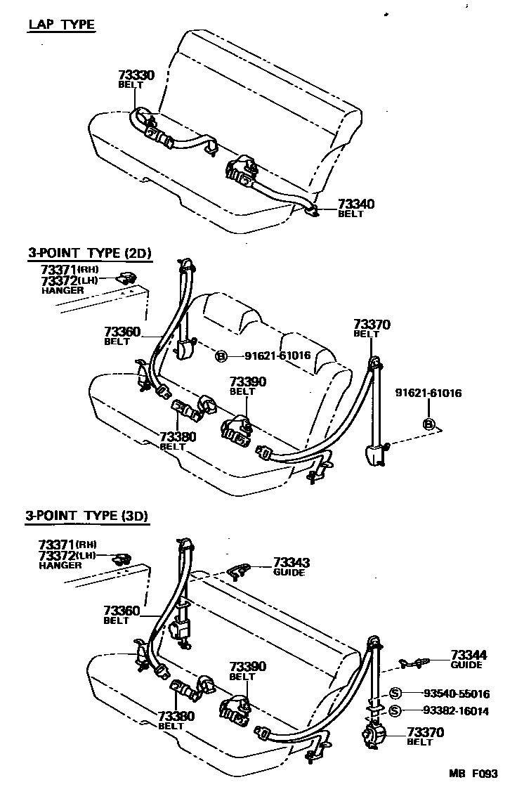 Toyota COROLLA 安全带和儿童保护座椅 EPC diagram — MBF093