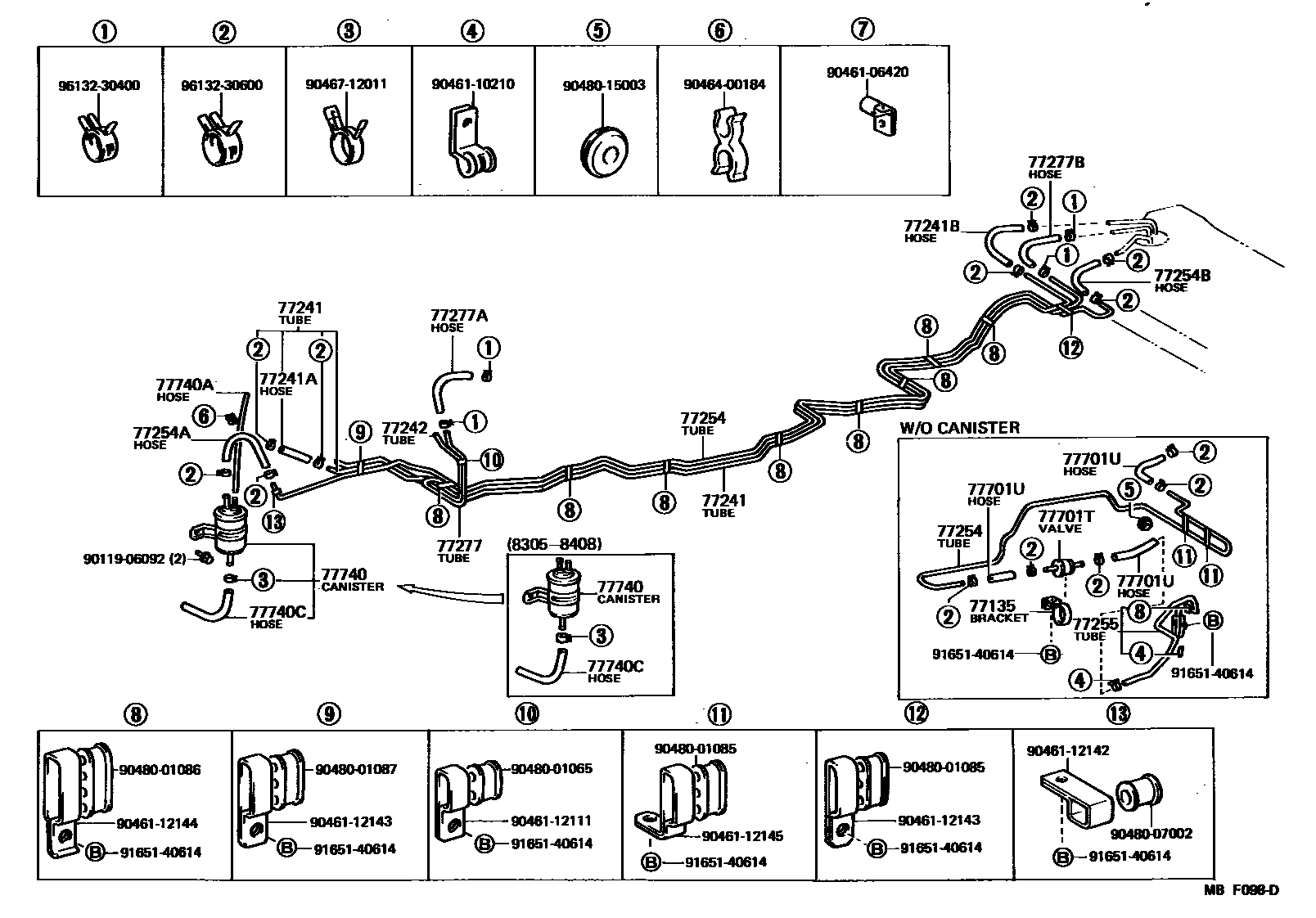 Toyota COROLLA 燃油箱和燃油管 EPC diagram — MBF098D
