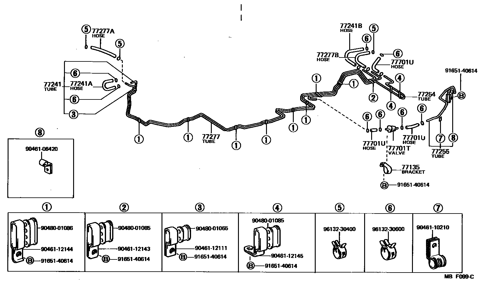Toyota COROLLA 燃油箱和燃油管 EPC diagram — MBF099C