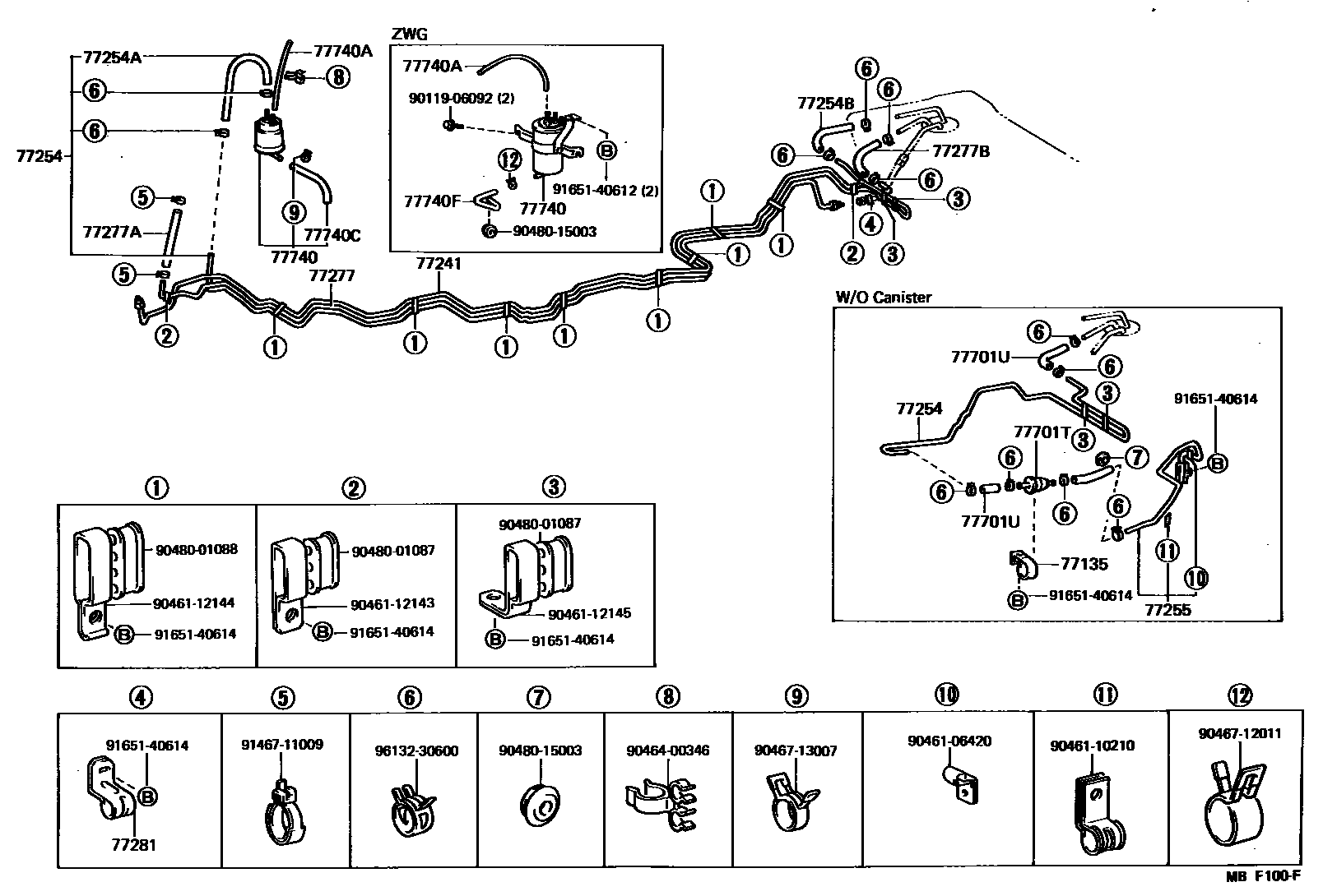 Toyota COROLLA 燃油箱和燃油管 EPC diagram — MBF100F
