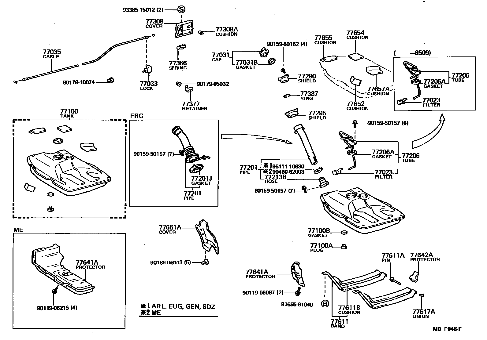 Toyota COROLLA 燃油箱和燃油管 EPC diagram — MBF948F