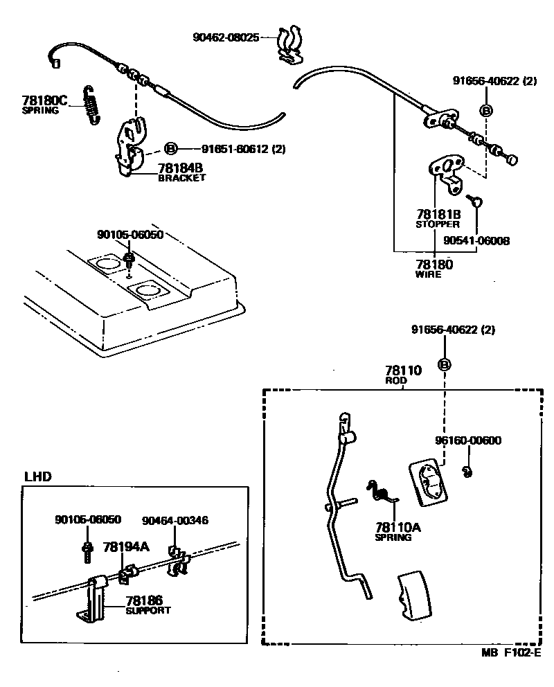Toyota COROLLA accelerator pedal connecting rod EPC diagram — MBF102E