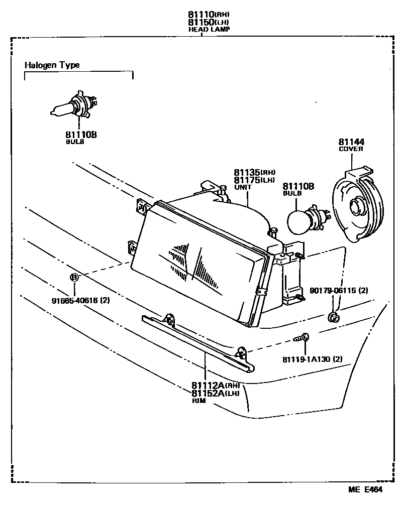 Toyota COROLLA Headlamp EPC diagram — MEE464