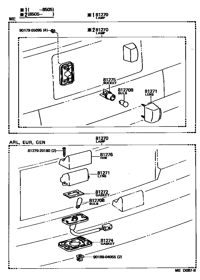Toyota COROLLA 后牌照灯 EPC diagram — MED087B